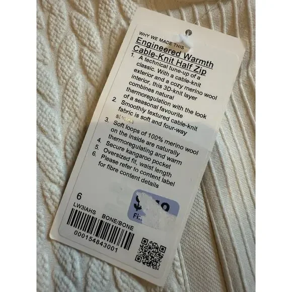 NWT Lululemon Scuba Half-Zip Engineered Warmth Cable-Knit Half Zip Size 6 - Picture 2 of 9